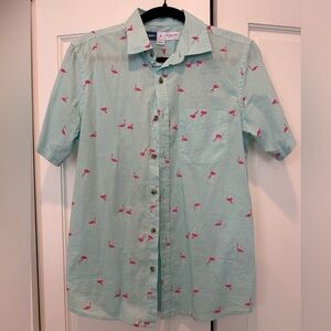 Old Navy Light Blue Shirt with Pink Flamingo Design
